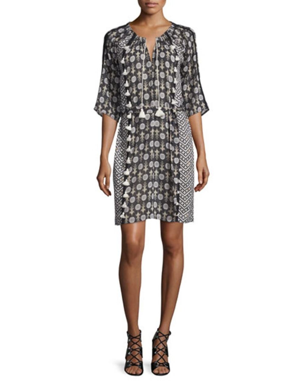 Figue Odesa Dress Printed Cotton Tunic Shift Dandelion Chevron Polka Dot XS